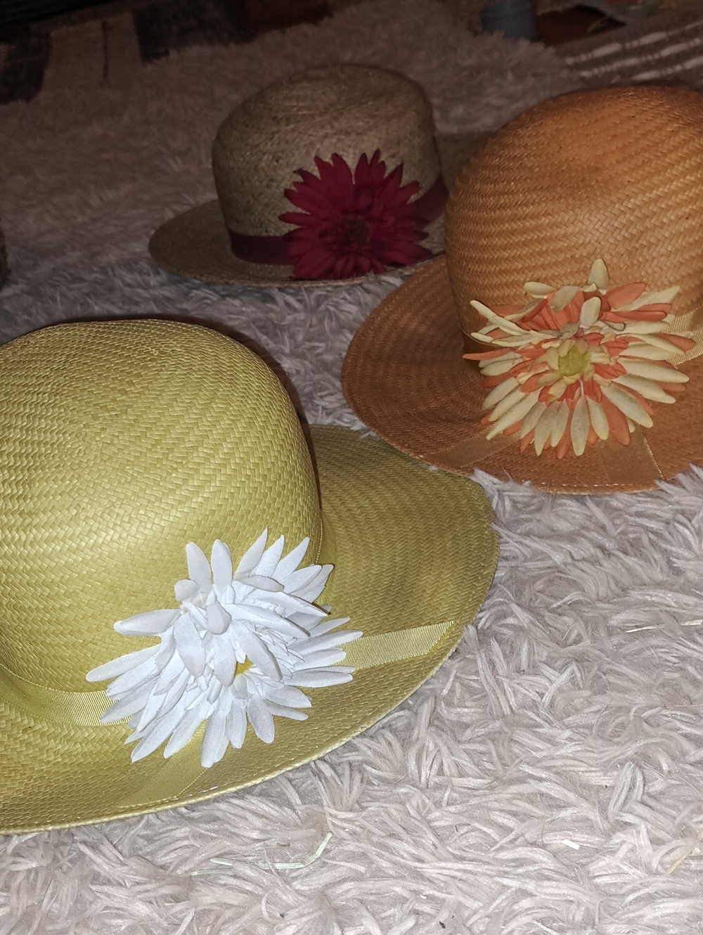 Women Other Straw Sun Hat with White Flower - Unbranded